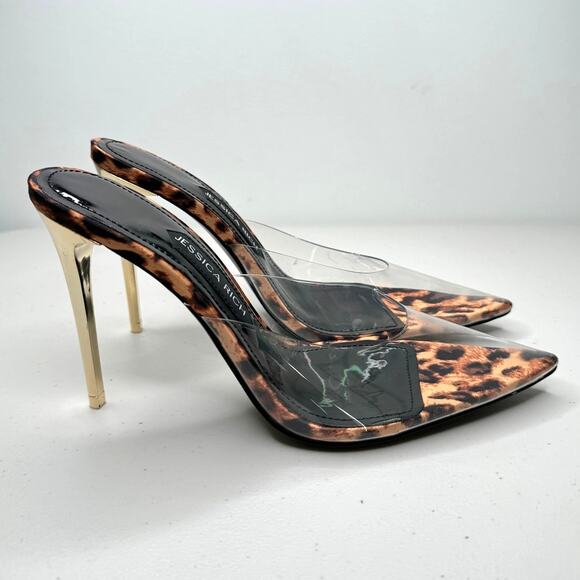 NEW Jessica Rich So Bossy Pointed Toe Pump Heels in Animal Print/Black/Clear - Picture 1 of 9
